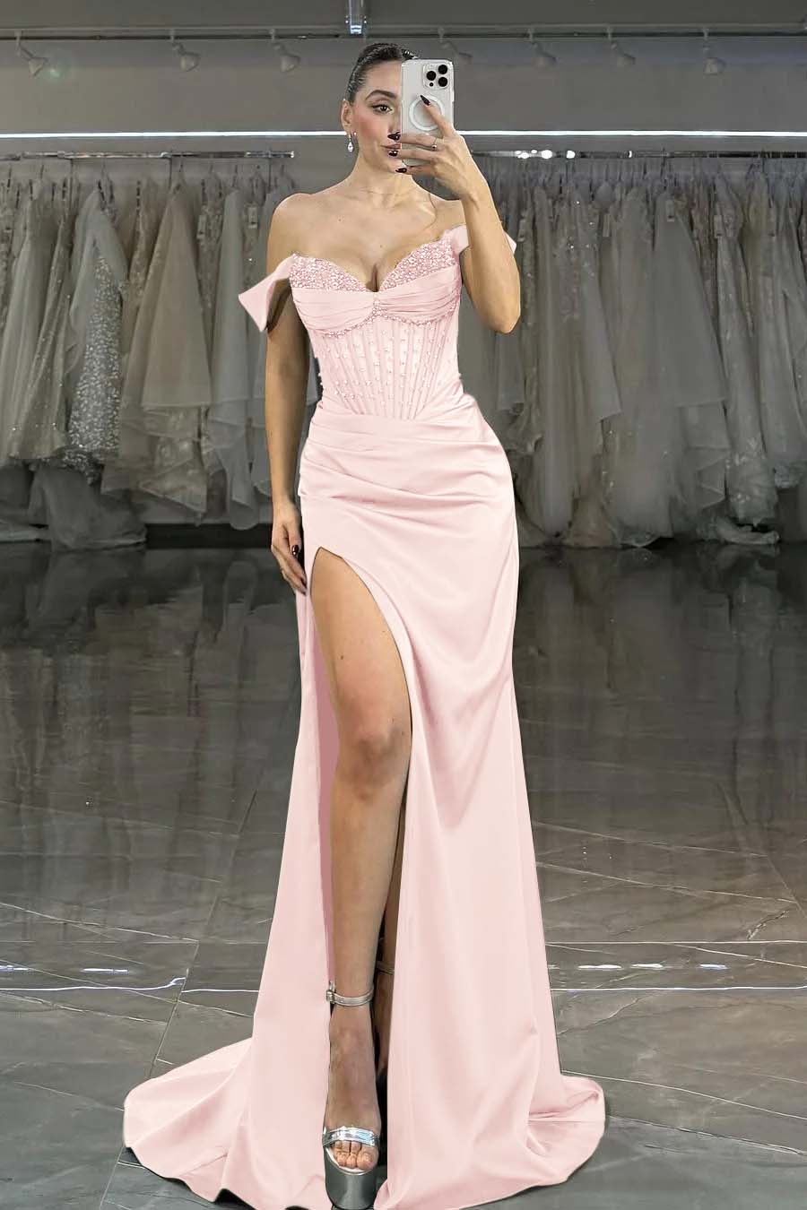 Green Mermaid Prom Dress Off the Shoulder Cap Sleeve Formal Dress With Sequins