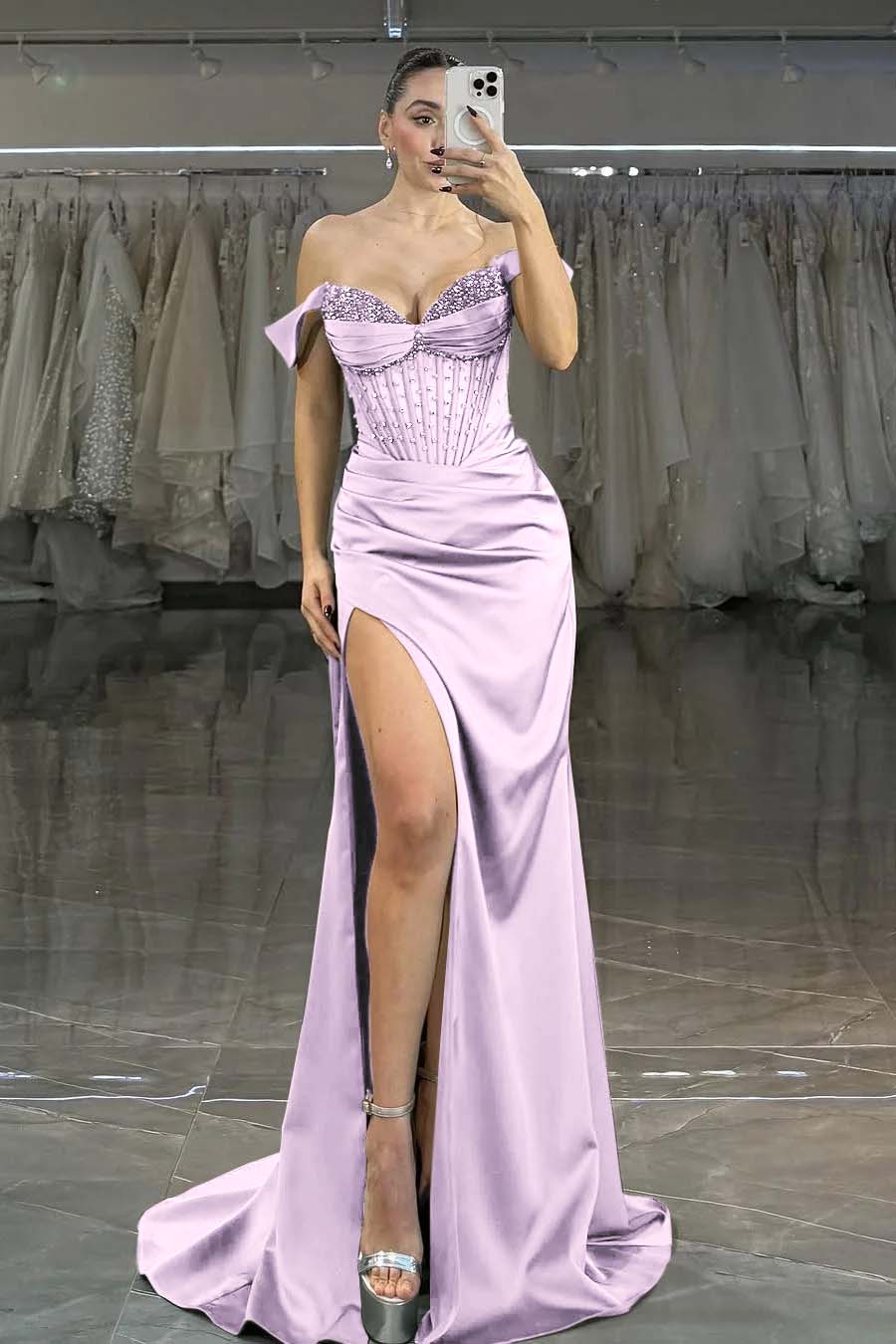 Green Mermaid Prom Dress Off the Shoulder Cap Sleeve Formal Dress With Sequins