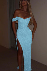 Green Mermaid Prom Dress One Shoulder Cap Sleeve Formal Dress With Sequins