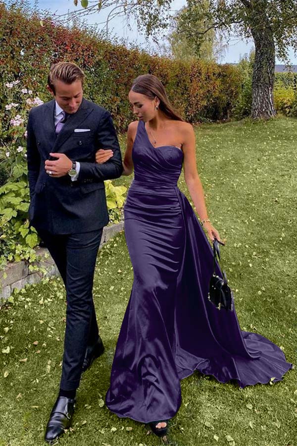 Green Mermaid Prom Dress Sleeveless One Shoulder Satin Formal Dress