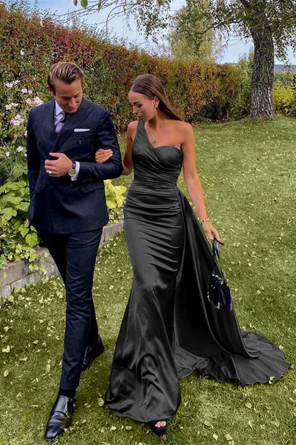Green Mermaid Prom Dress Sleeveless One Shoulder Satin Formal Dress