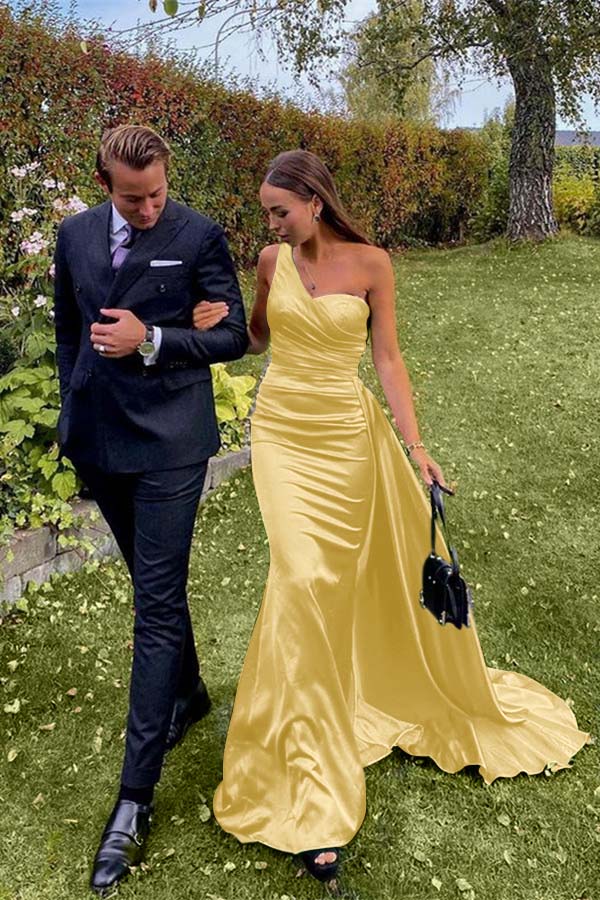 Green Mermaid Prom Dress Sleeveless One Shoulder Satin Formal Dress