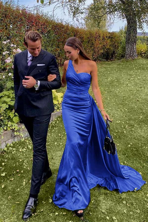 Green Mermaid Prom Dress Sleeveless One Shoulder Satin Formal Dress