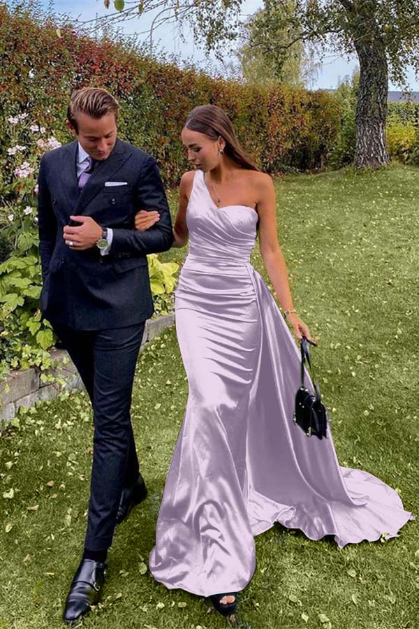 Green Mermaid Prom Dress Sleeveless One Shoulder Satin Formal Dress