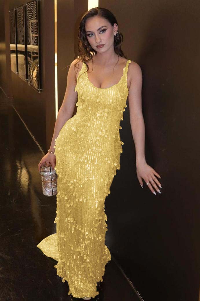 Green Mermaid Prom Dress Sleeveless Scoop Neck Formal Dress With Sequins