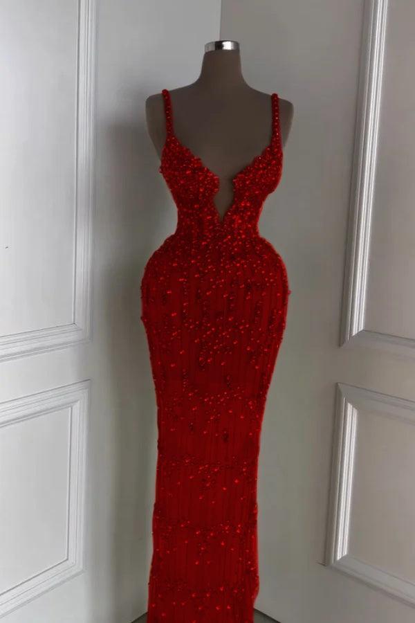 Green Mermaid Prom Dress Sleeveless Spaghetti Straps Formal Dress With Beadings and Rhinestones