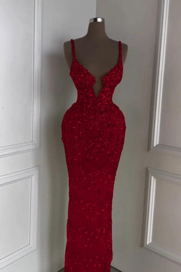 Green Mermaid Prom Dress Sleeveless Spaghetti Straps Formal Dress With Beadings and Rhinestones