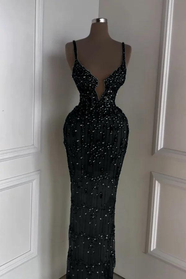 Green Mermaid Prom Dress Sleeveless Spaghetti Straps Formal Dress With Beadings and Rhinestones