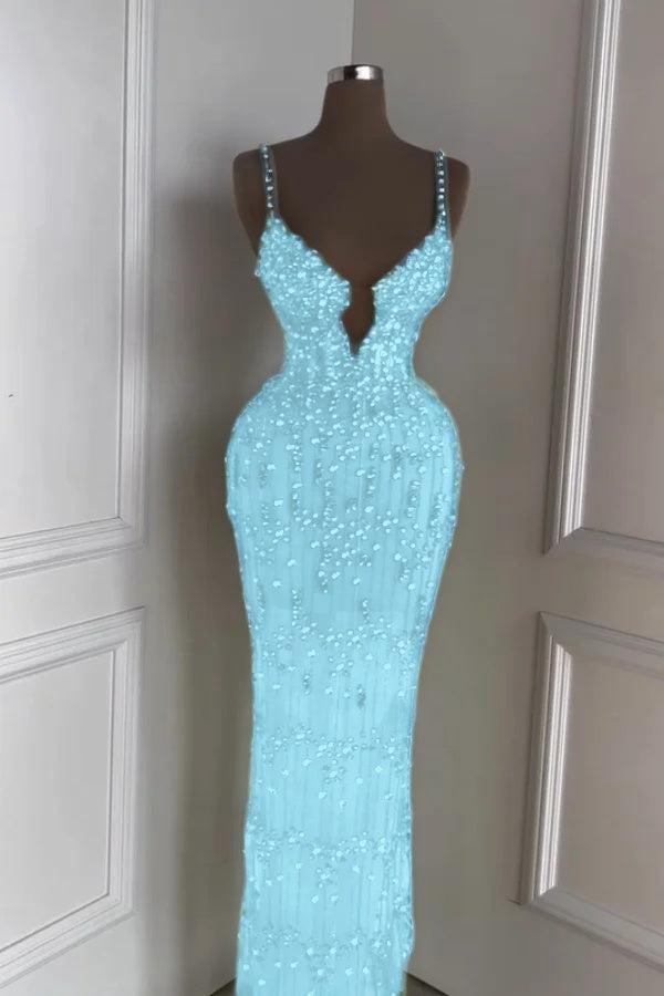 Green Mermaid Prom Dress Sleeveless Spaghetti Straps Formal Dress With Beadings and Rhinestones