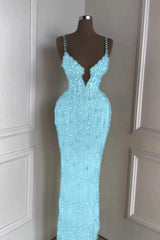 Green Mermaid Prom Dress Sleeveless Spaghetti Straps Formal Dress With Beadings and Rhinestones
