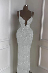 Green Mermaid Prom Dress Sleeveless Spaghetti Straps Formal Dress With Beadings and Rhinestones