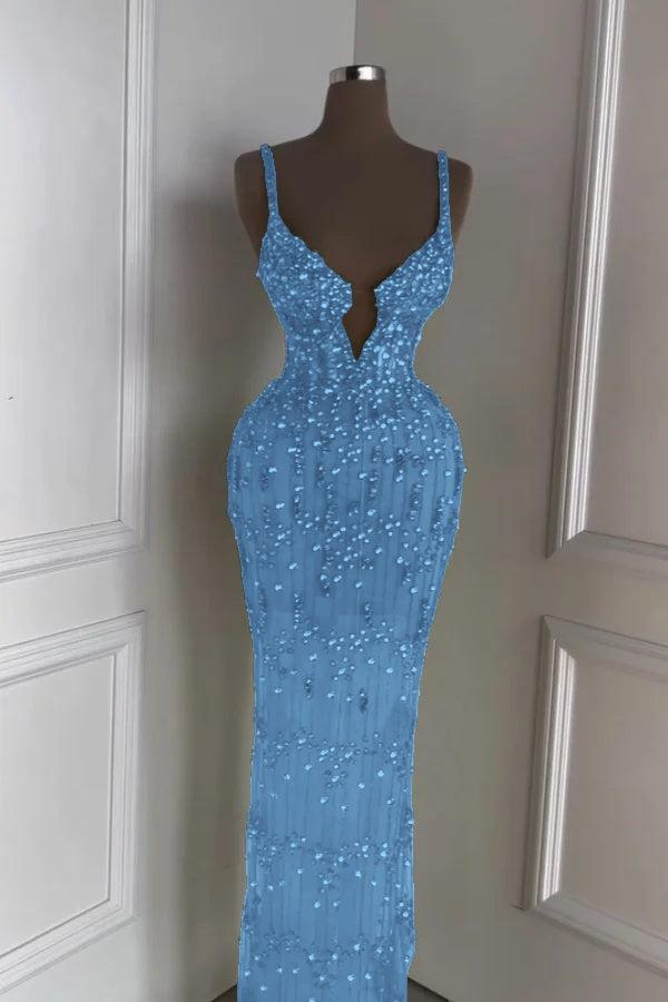 Green Mermaid Prom Dress Sleeveless Spaghetti Straps Formal Dress With Beadings and Rhinestones