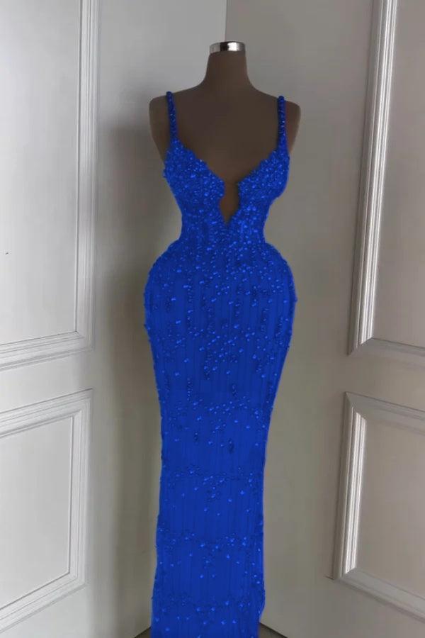 Green Mermaid Prom Dress Sleeveless Spaghetti Straps Formal Dress With Beadings and Rhinestones