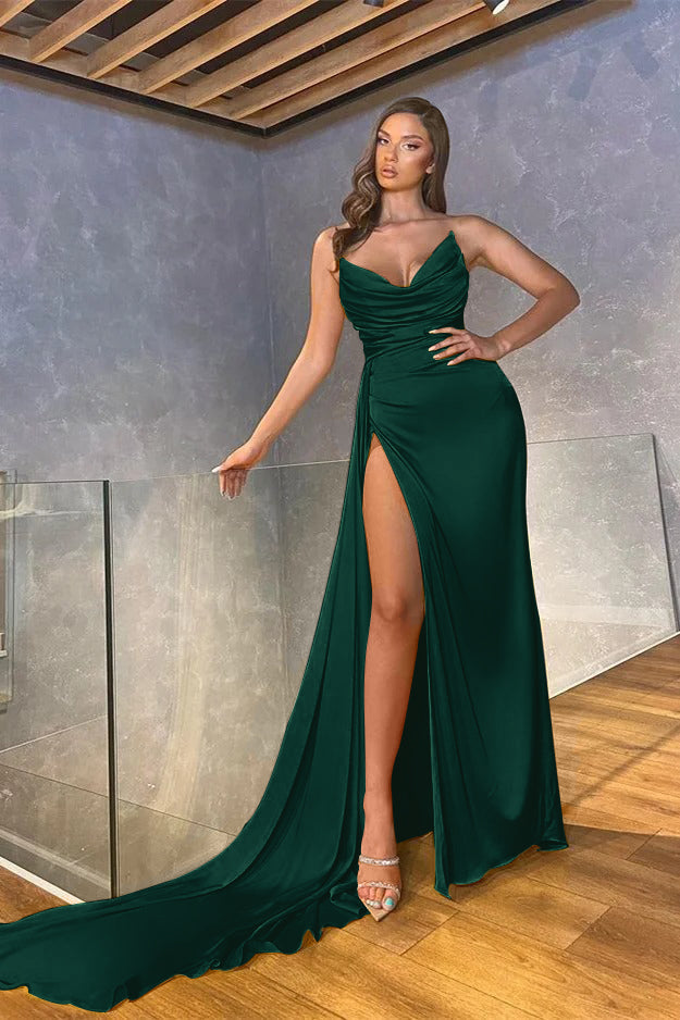 Green Mermaid Prom Dress Sleeveless Strapless Satin Formal Dress