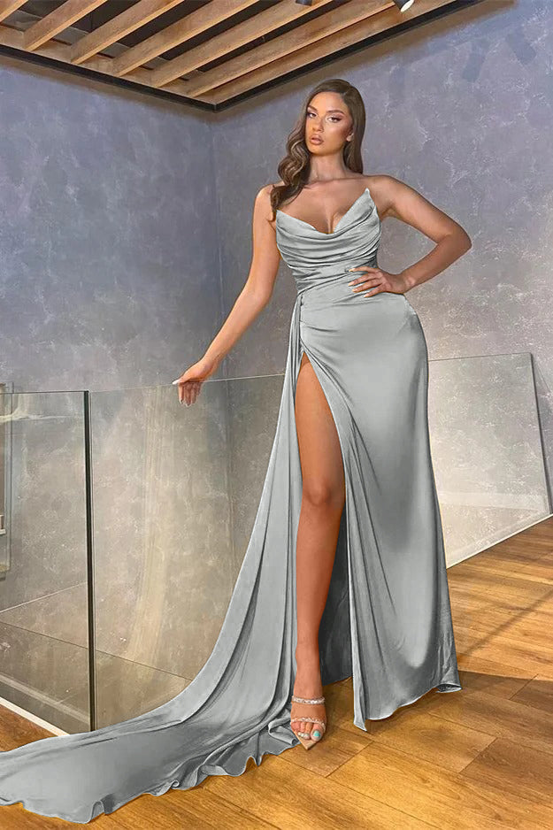 Green Mermaid Prom Dress Sleeveless Strapless Satin Formal Dress