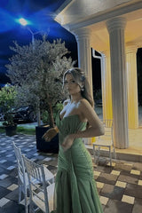 Green Mermaid Prom Dress Sleeveless Sweetheart Ruffled Formal Dress