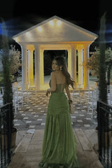 Green Mermaid Prom Dress Sleeveless Sweetheart Ruffled Formal Dress