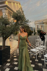 Green Mermaid Prom Dress Sleeveless Sweetheart Ruffled Formal Dress