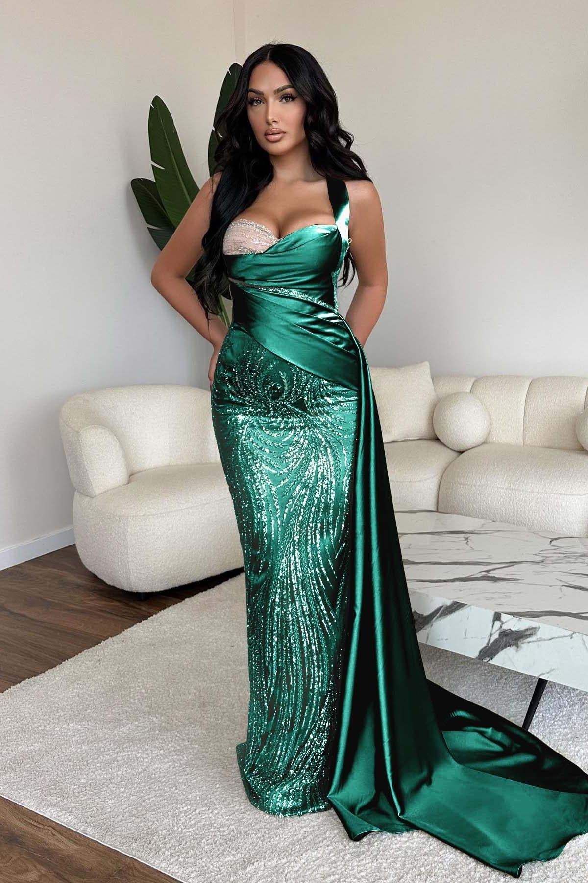 Green Mermaid Prom Dress Sweetheart Formal Dress With Sequins
