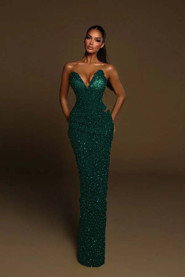 Green Mermaid Prom Dress Sweetheart Sleeveless Formal Dress With Sequins