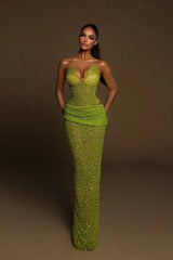 Green Mermaid Prom Dress Sweetheart Sleeveless Formal Dress With Sequins