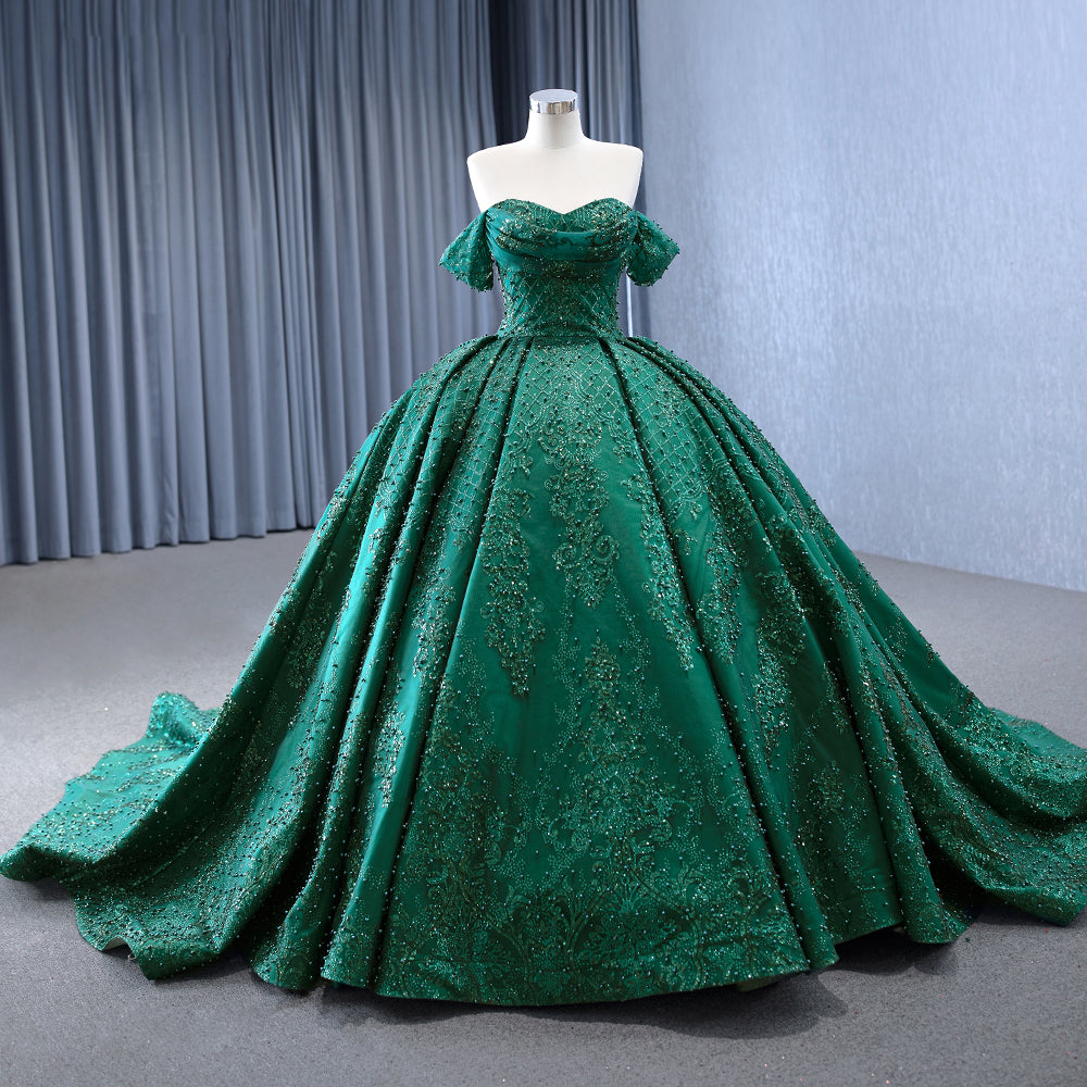 Green Off the Shoulder Evening Dress Ball Gown Prom Dress