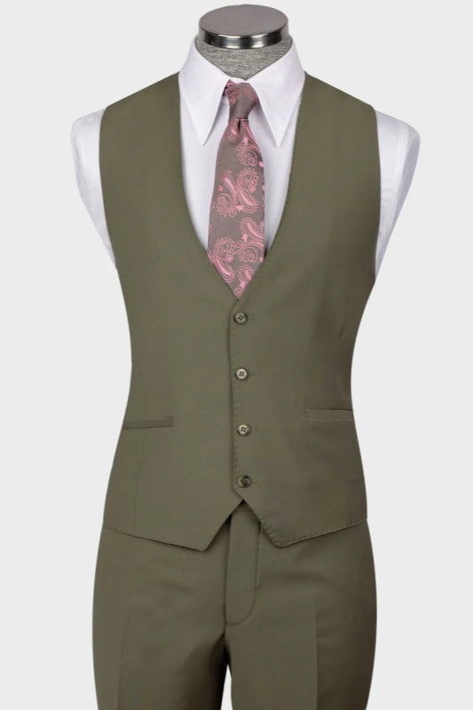 Green Peaked Lapel 3 Piece Business Men Suit