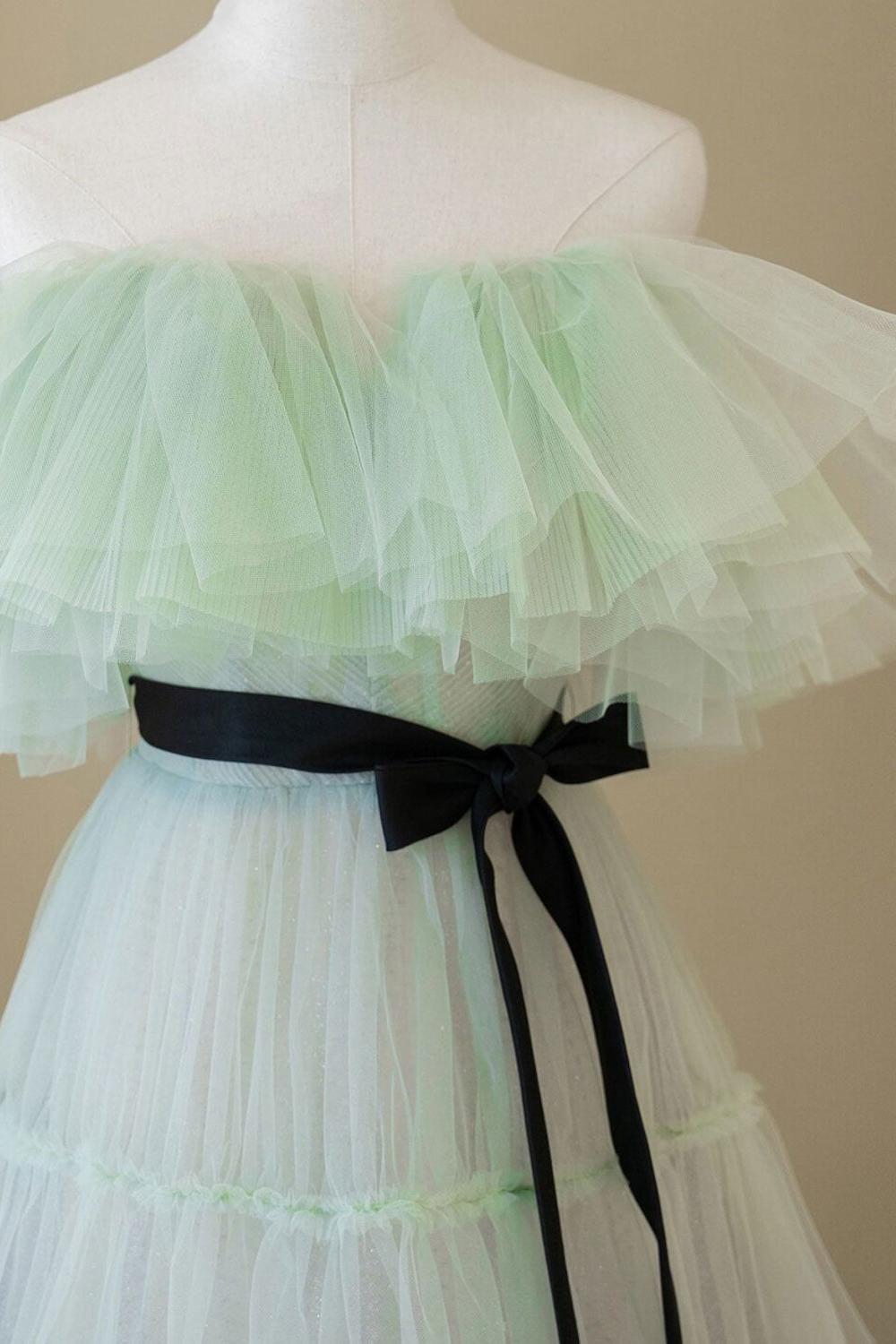 Green Prom Dress A Line Tulle Long Formal Dress Evening Dress