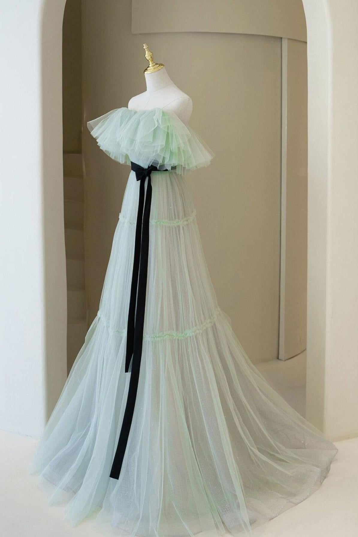 Green Prom Dress A Line Tulle Long Formal Dress Evening Dress