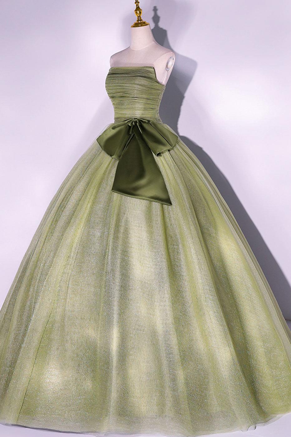 Green Prom Dress A Line Tulle Long Formal Evening Dress
