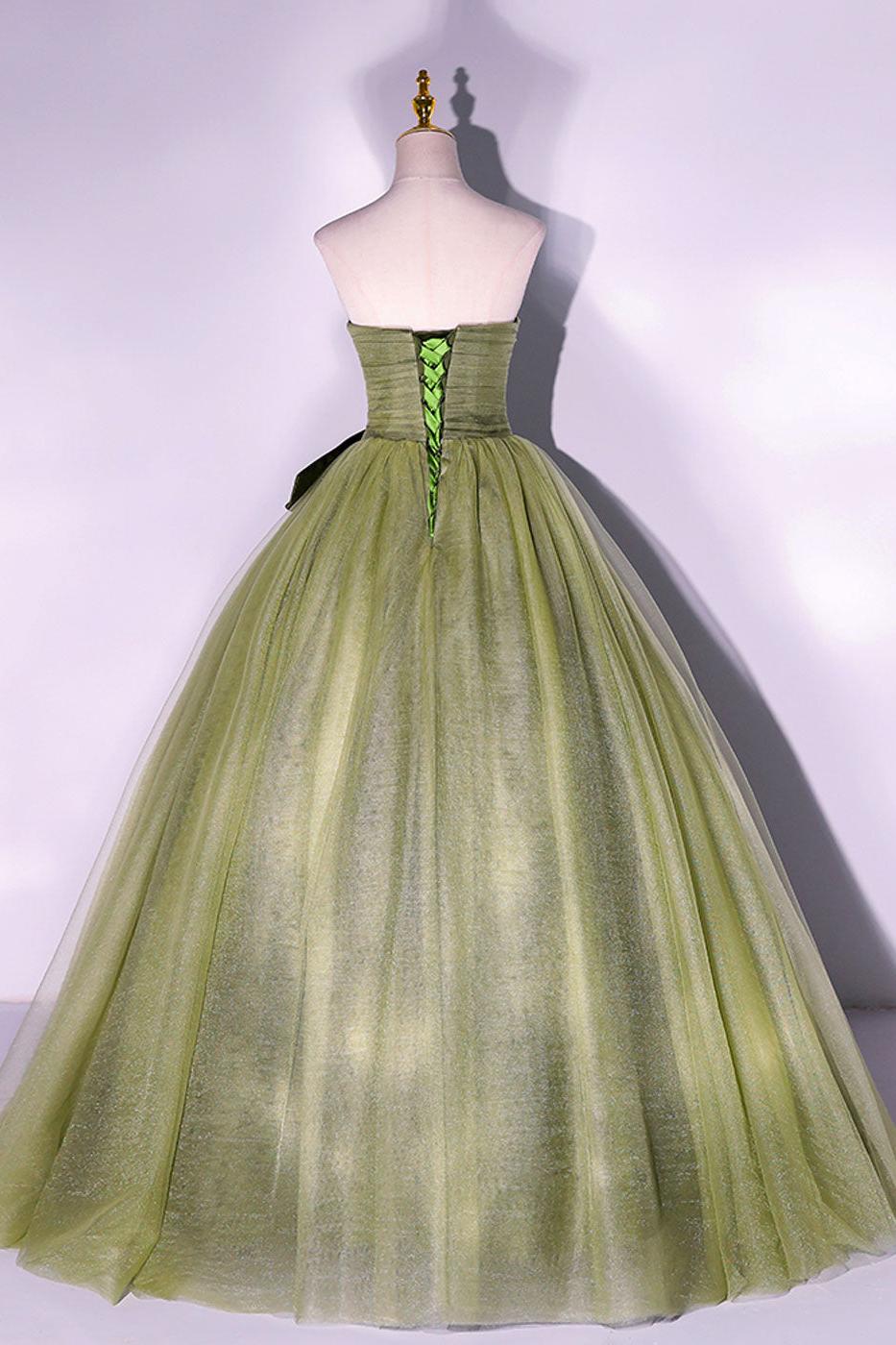 Green Prom Dress A Line Tulle Long Formal Evening Dress