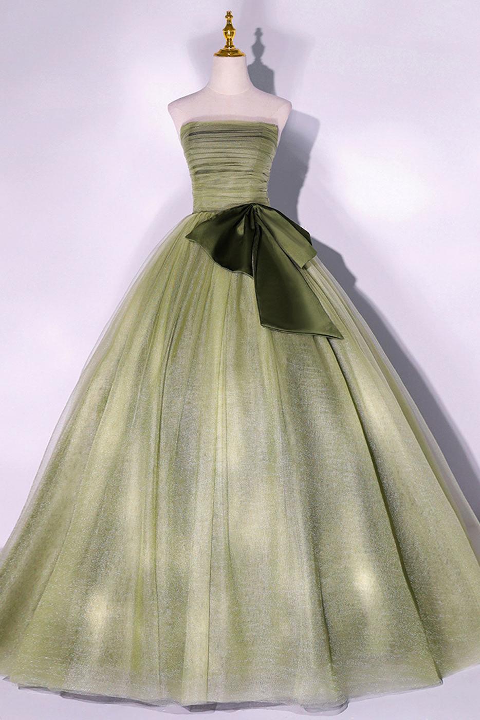Green Prom Dress A Line Tulle Long Formal Evening Dress