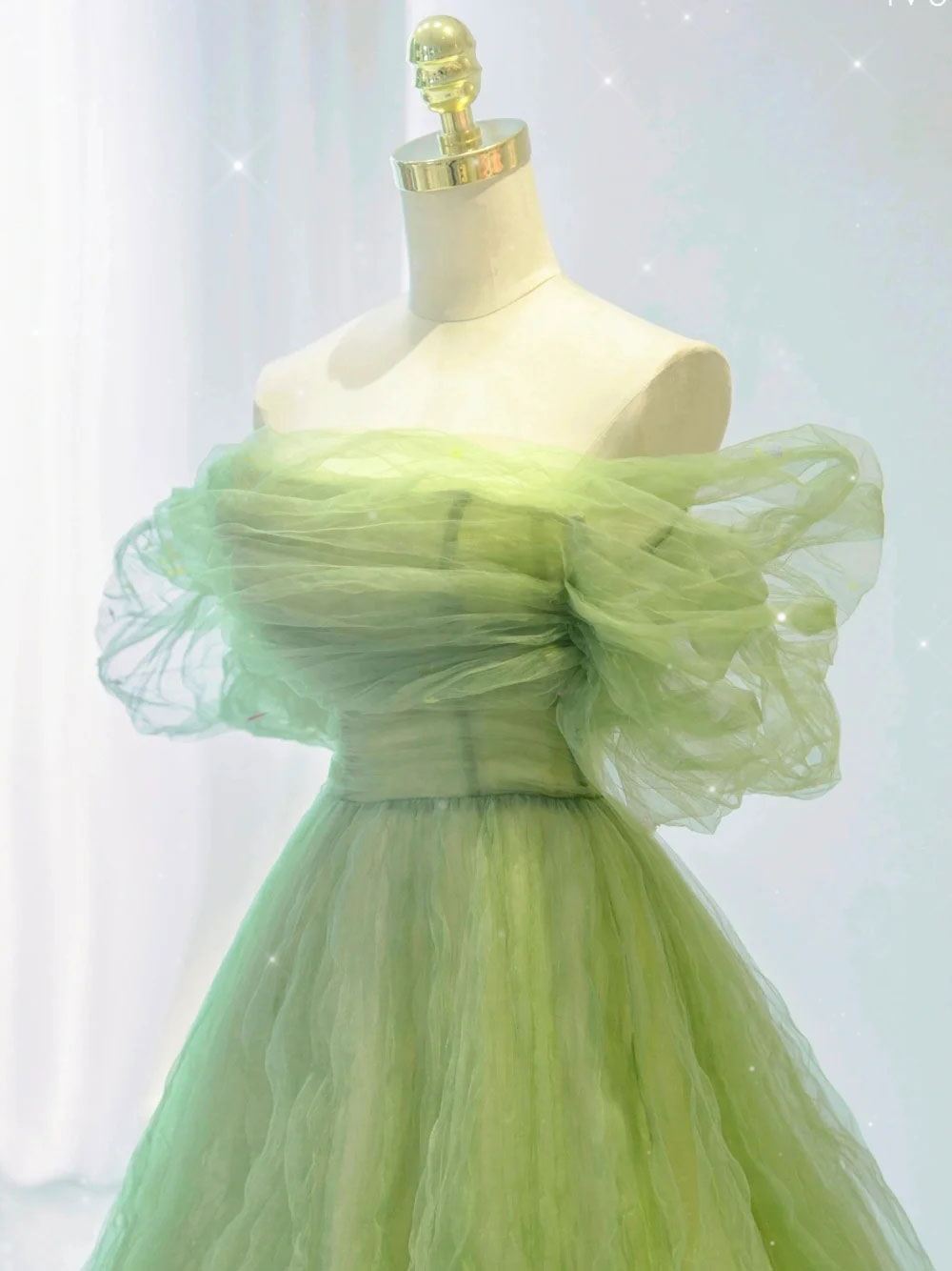 Green Prom Dress A Line Tulle Long Formal Gown Evening Dress