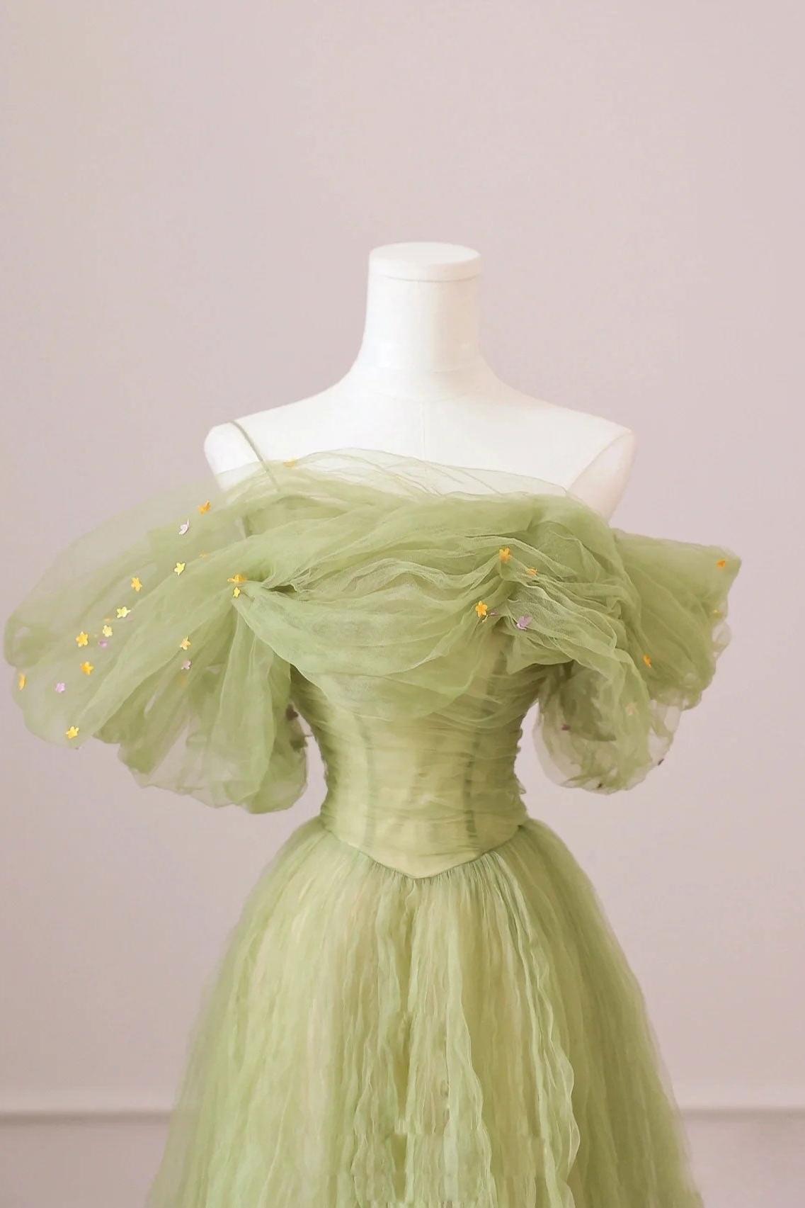 Green Prom Dress A Line Tulle Long Formal Party Dress Evening Dress