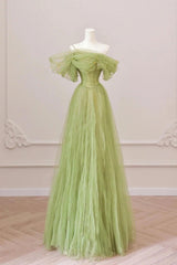 Green Prom Dress A Line Tulle Long Formal Party Dress Evening Dress
