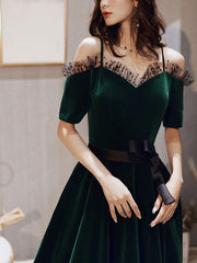 Green Prom Dress A Line Velvet Long Evening Dress