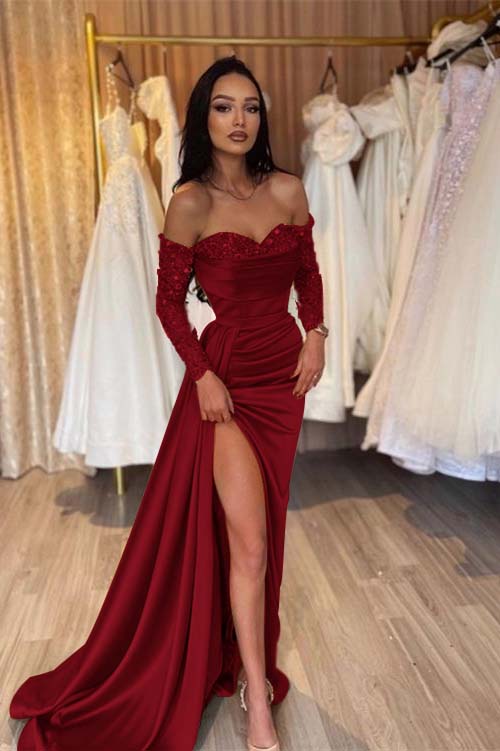 Green Prom Dress Long Sleeve Off the Shoulder Mermaid Formal Dress With Sequins