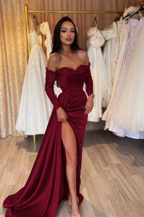 Green Prom Dress Long Sleeve Off the Shoulder Mermaid Formal Dress With Sequins