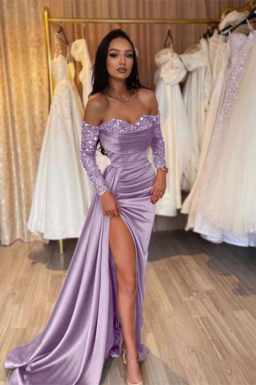 Green Prom Dress Long Sleeve Off the Shoulder Mermaid Formal Dress With Sequins
