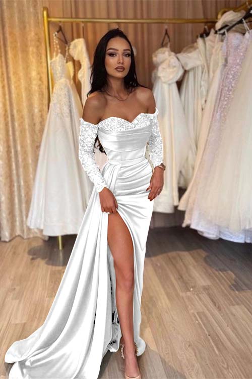 Green Prom Dress Long Sleeve Off the Shoulder Mermaid Formal Dress With Sequins