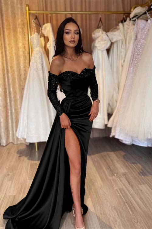 Green Prom Dress Long Sleeve Off the Shoulder Mermaid Formal Dress With Sequins