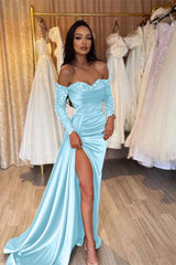 Green Prom Dress Long Sleeve Off the Shoulder Mermaid Formal Dress With Sequins