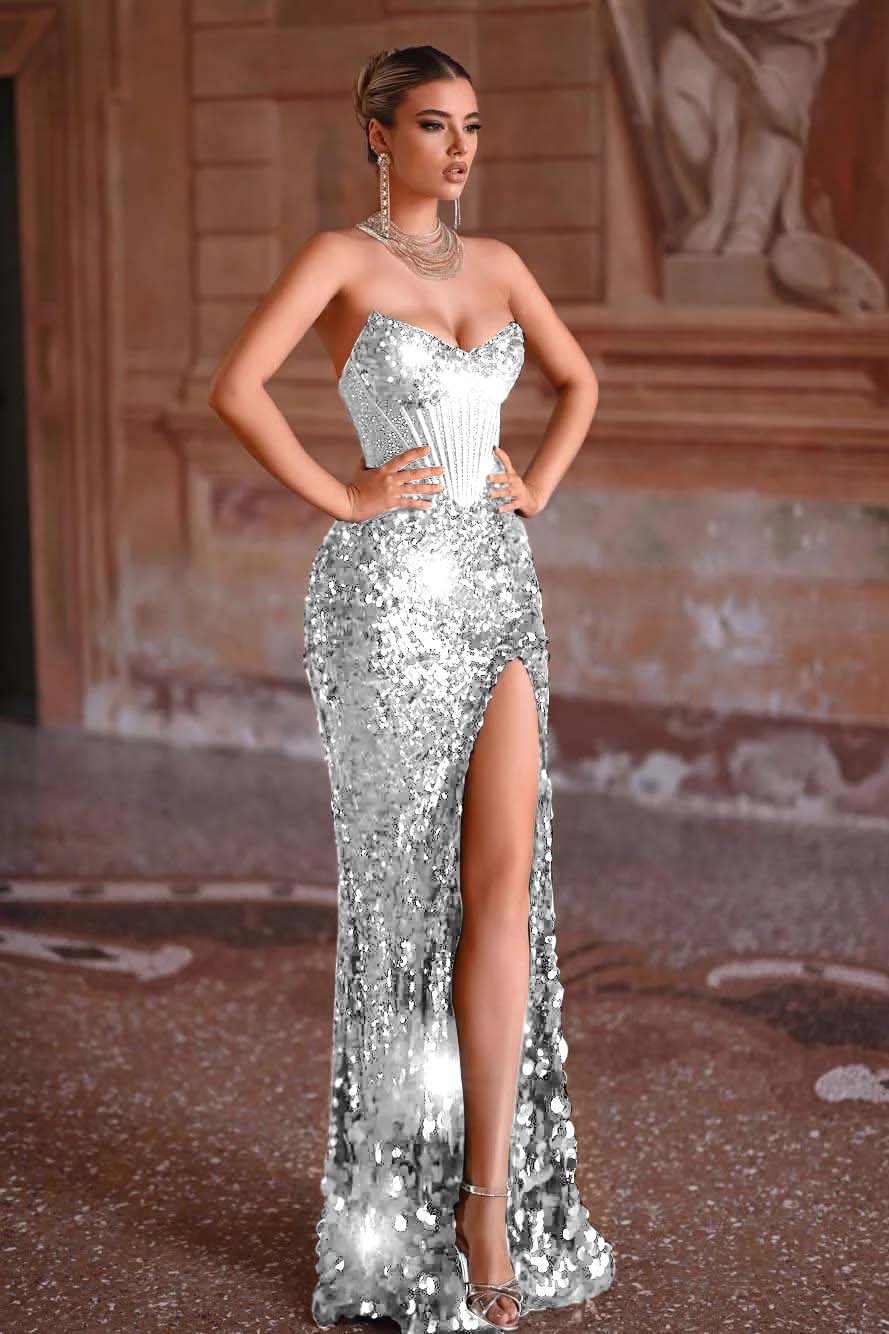 Green Prom Dress Mermaid Sweetheart Sleeveless Formal Dress With Sequins