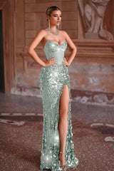 Green Prom Dress Mermaid Sweetheart Sleeveless Formal Dress With Sequins