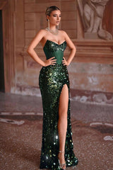 Green Prom Dress Mermaid Sweetheart Sleeveless Formal Dress With Sequins