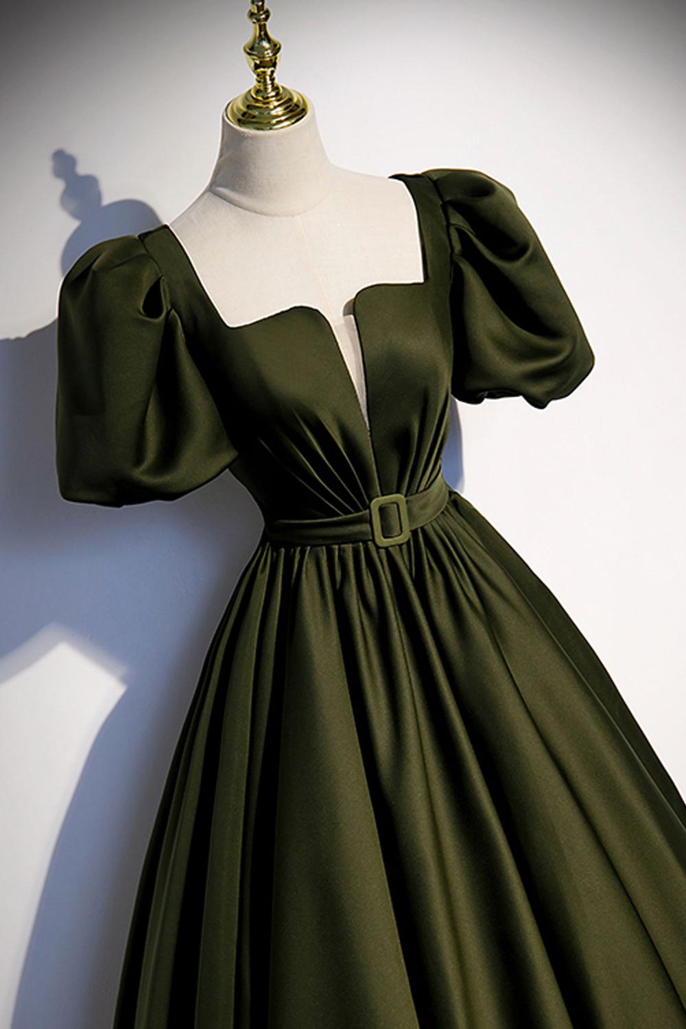 Green Prom Dress Satin A Line Long Formal Party Dress Evening Dress