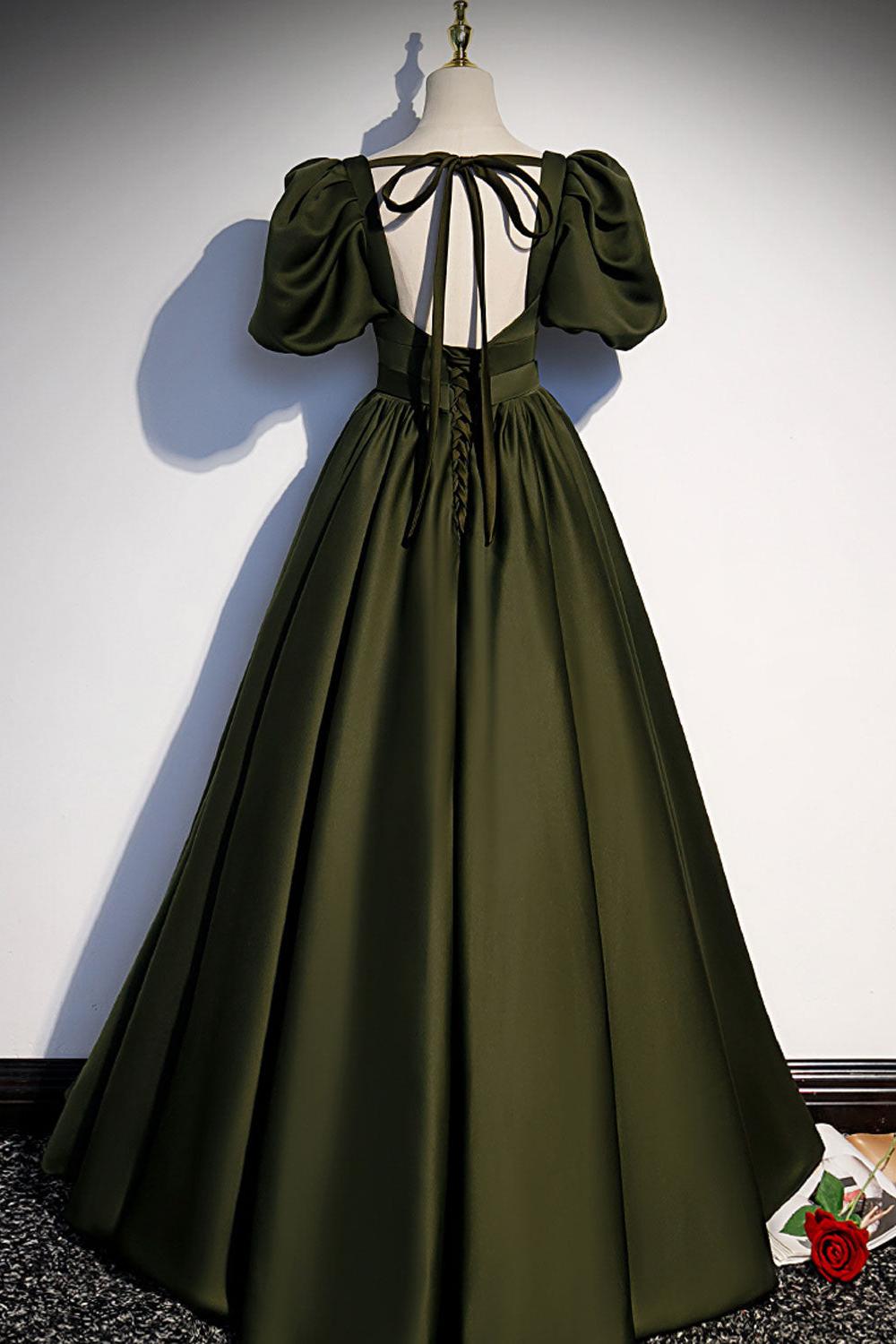 Green Prom Dress Satin A Line Long Formal Party Dress Evening Dress