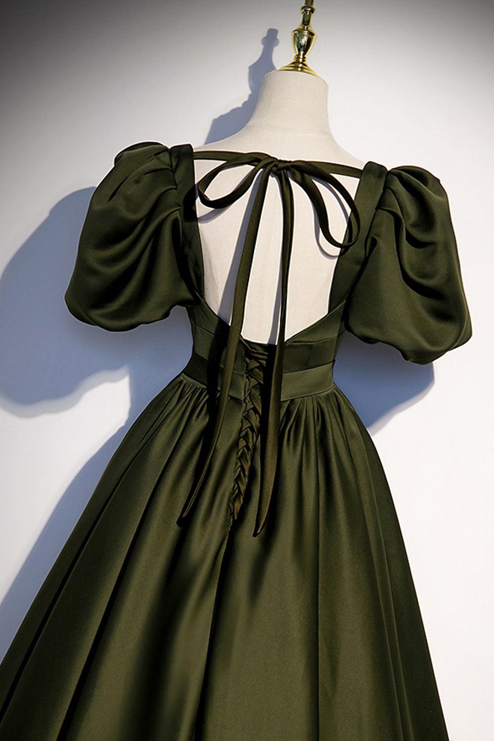 Green Prom Dress Satin A Line Long Formal Party Dress Evening Dress