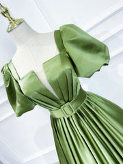Green Prom Dress Satin Long Evening Dress