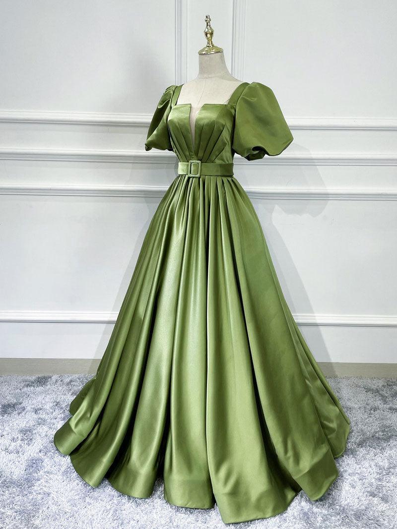 Green Prom Dress Satin Long Evening Dress
